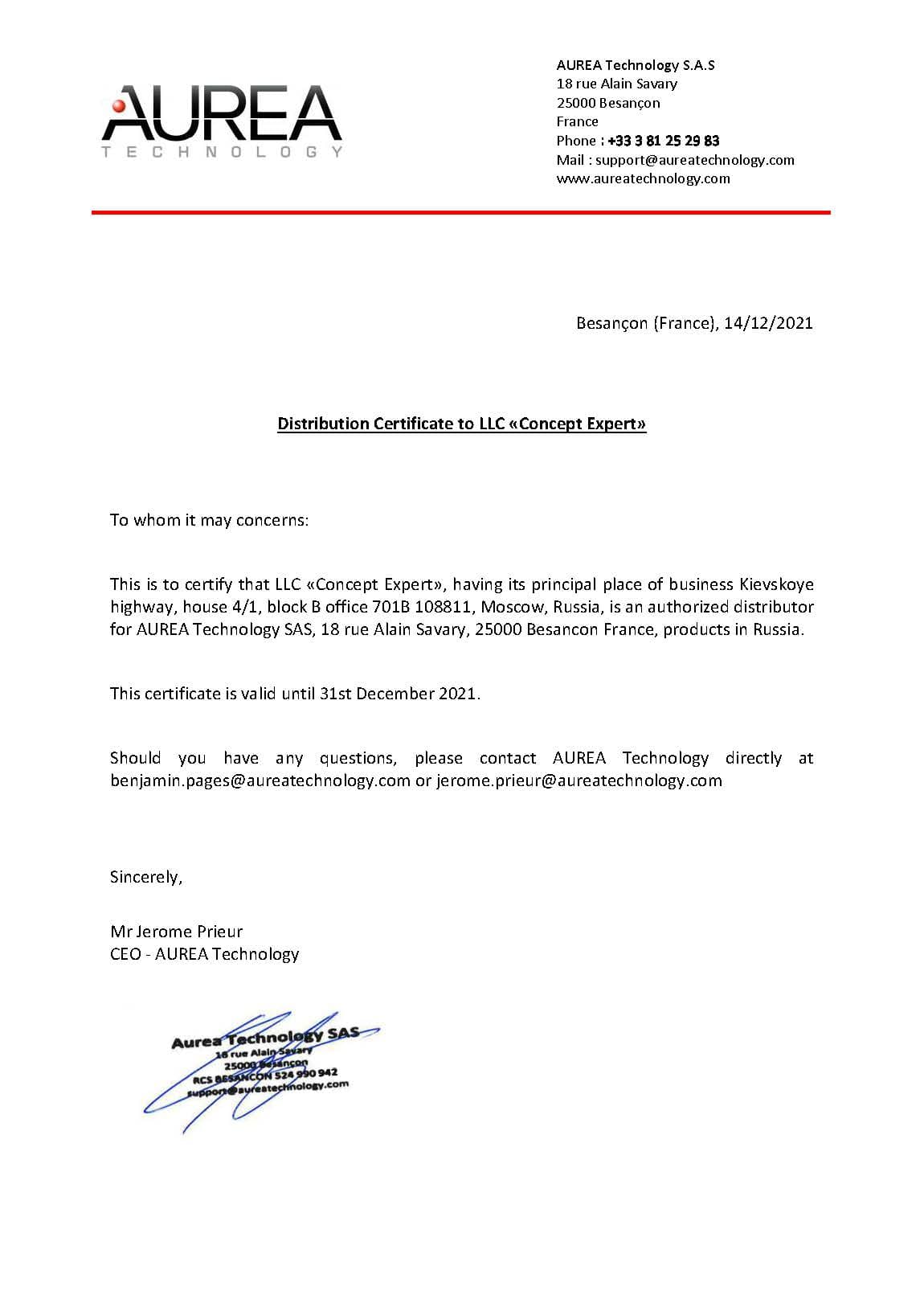 Official letter - AUREA